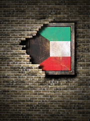 Old Kuwait flag in brick wall