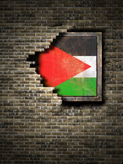 Old Palestine flag in brick wall
