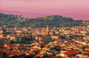 Fototapeta na wymiar Panorama of Florence, Italy at beautiful sunset. Florence city skyline,