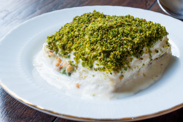Turkish Milk Dessert Sutlava made with Gullac and Dairy Baklava Dough