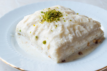 Turkish Milk Dessert Sutlava made with Gullac and Dairy Baklava Dough