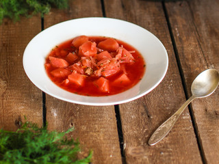 Borsch - the first dish of vegetables and meat (tomato soup)