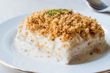 Turkish Milk Dessert Sutlava made with Gullac and Dairy Baklava Dough