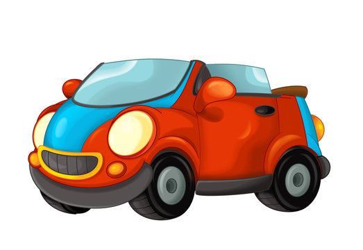 cartoon funny looking sports car - cabriolet - illustation for children