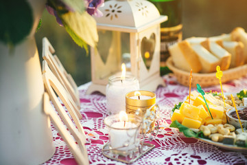 Vintage elements and decorations for outside wedding decor, romantic event or birthday party in summer.