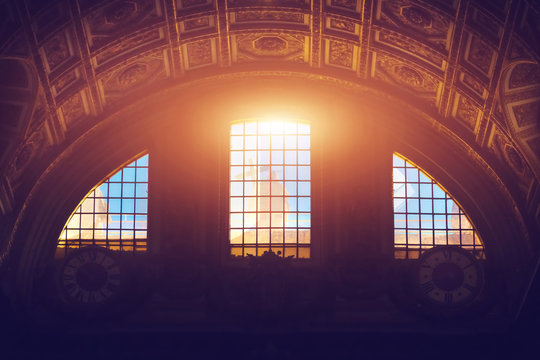 Light through the beautiful arched window in the church