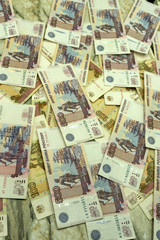 Background made of dollar, euro and polish zloty banknotes .