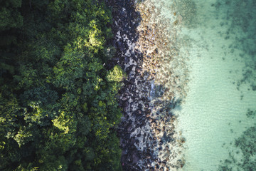 great aerial drone flight over beautiful beach and sea in thailand, koh samui