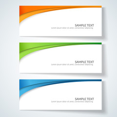 Fototapeta premium Card with abstract wavy lines Orange blue green stripes Creative element for the design of templates postcards advertisement poster Abstract decorative background for business card template Vector Set