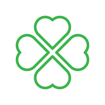 Shamrock Silhouette - Green Outline Four Leaf Clover Icon. Good