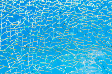 Blue cracked glass, background, texture