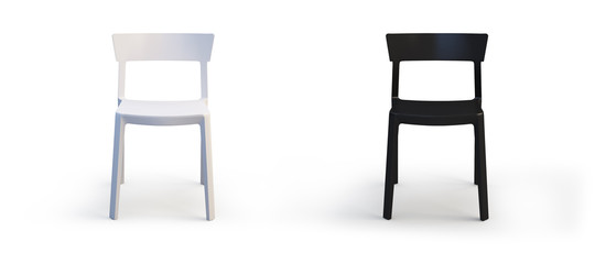 Modern white and black chairs. 3d render