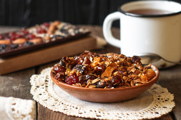 granola with dried fruits and yogurt