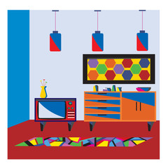 Bright colorful room in the style of pop art