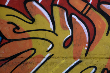 Graffity wall. Abstract detal of Urban street art design close-up. Modern iconic urban culture. Aerosol pictures. Can be useful for backgrounds.
