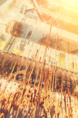 Showcase with flowing chocolate