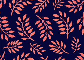 Seamless Floral Pattern. Bright pattern with branches in coral and navy colors. Floral seamless background for textile, fabric, covers, manufacturing, scrapbooking, wallpapers, print, gift wrapping