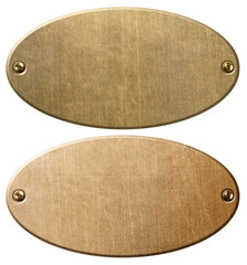old copper and brass oval metal plates with clipping path 3d illustration