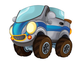 cartoon fast off road car looking like monster truck - cabriolet on white background - illustration for children