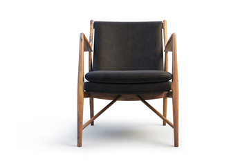 Wooden armchair with textile seat. 3d render