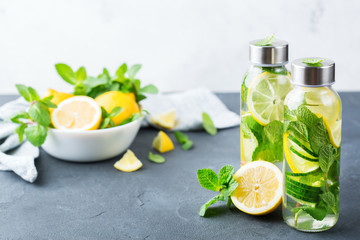 Fresh cool lemon cucumber mint infused water detox drink