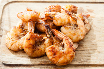 Grilled prawns close up