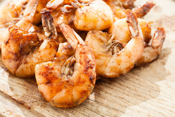 Grilled prawns close up