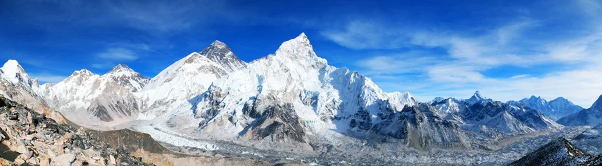 Crédence de cuisine en verre imprimé Everest Panorama du mont Everest et du glacier du Khumbu