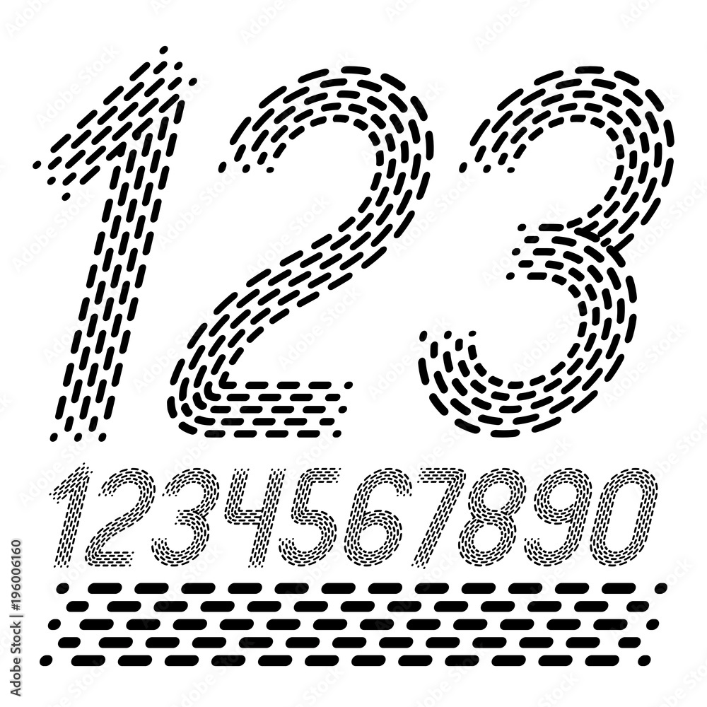 Poster vector numbers, modern numerals set. rounded bold italic retro numeration from 0 to 9 can be used fo
