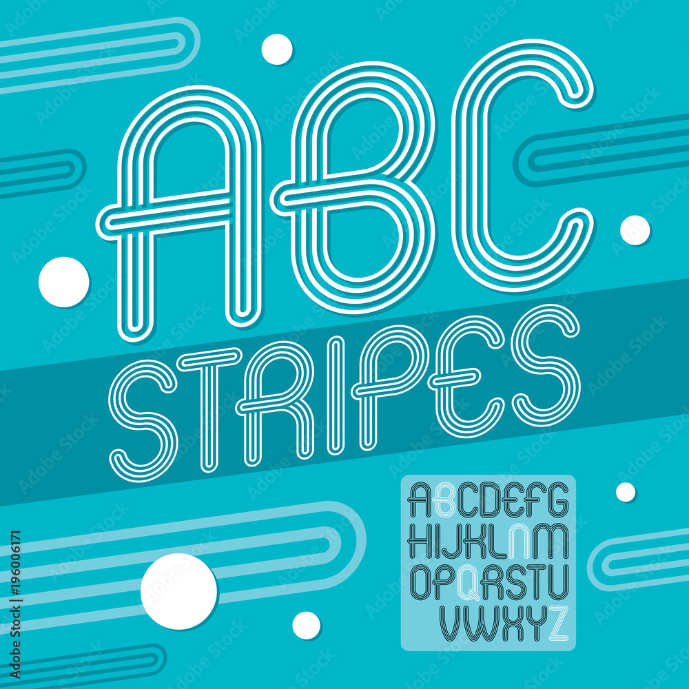 Fototapete vector trendy retro uppercase alphabet letters collection. disco rounded type font, script from a to