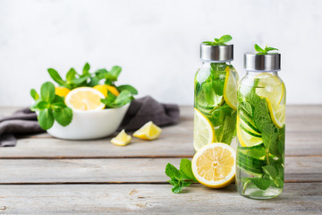 Fresh cool lemon cucumber mint infused water detox drink