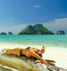 Woman at the beach in Koh Poda island Thailand