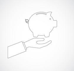 hand with pig bank icon