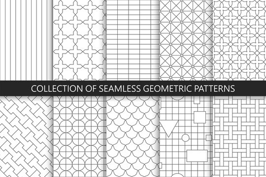 Collection of seamless geometric patterns. Simple vector backgrounds