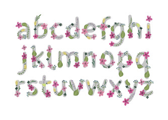 Vector colorful flower font. Vector illustration.