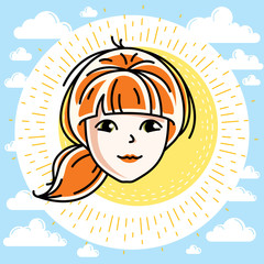 Woman face, human head. Vector character, beautiful red-haired female with stylish haircut.