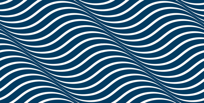 Waves seamless pattern, vector water runny curve lines abstract repeat endless background, blue colored rhythmic waves.