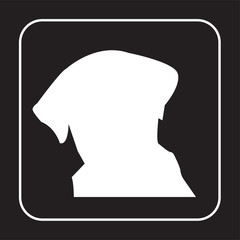 white lab head silhouette on black background