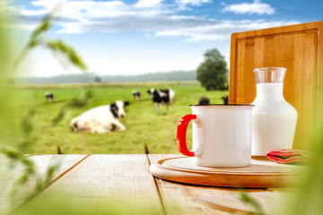 fresh milk and spring landscape 
