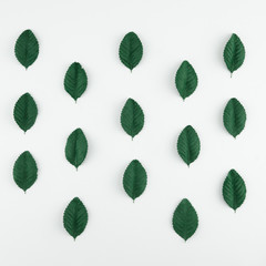 Green paper leaves pattern on white background 