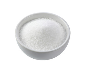 sugar in ceramic bowl on white background
