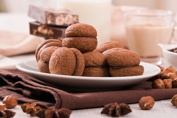 Hazelnut shortbread sandwiches filled with chocolate cream.