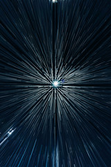 Obraz premium Modern futuristic ceiling in the form of a wave of long tubes with different heights and bright lights from below
