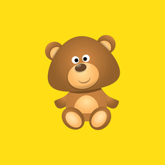 vector funny and ute Teddy bear cartoon character isolated on orange background . funny kids background or greeting card template with plush bear toy