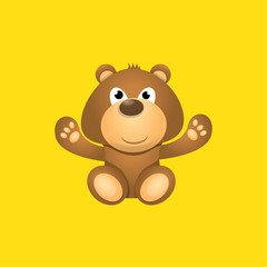 Fototapeta premium vector funny and ute Teddy bear cartoon character isolated on orange background . funny kids background or greeting card template with plush bear toy