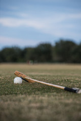 Polo Ball and Stick/Mallet on Polo Playing Field