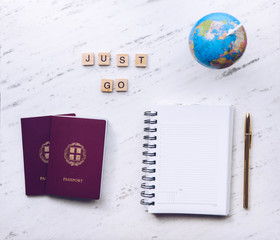 Just go words made from wooden letters. Travel concept