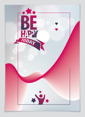 Birthday vector design for greeting card. Includes lettering composition and balloons combined with wavy fluid colorful shape abstract background. A4 format with CMYK colors acceptable for print.