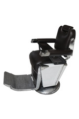 Vintage barber black leather  chair isolated on white background