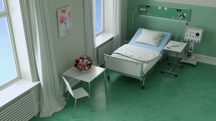 Leeres Krankenzimmer im Krankenhaus oder Pflegeheim